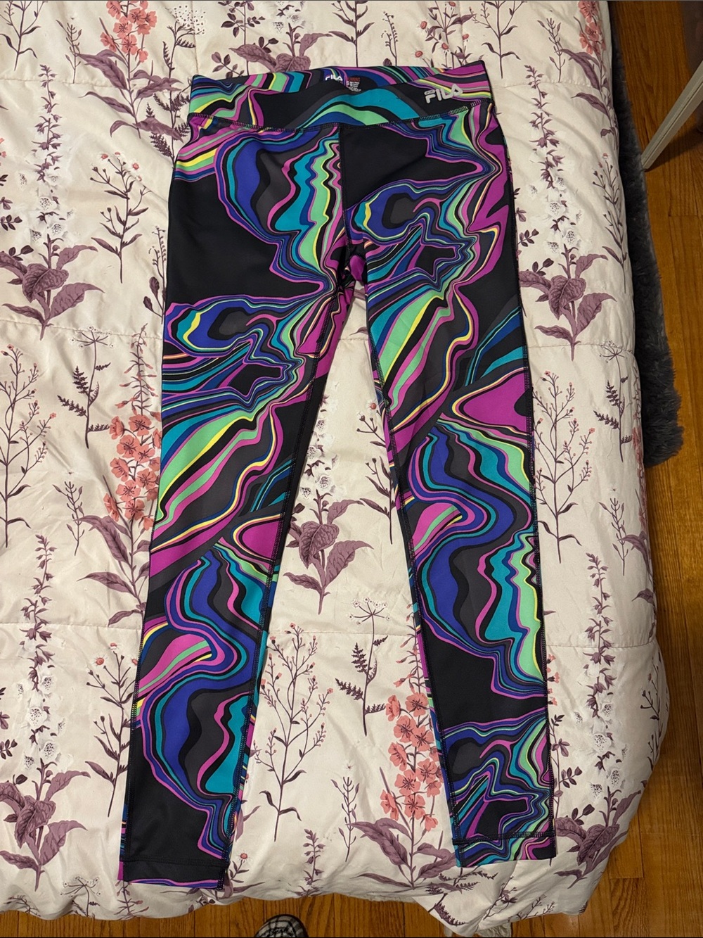 Fila Women’s Black Leggings with Neon Swirl Print